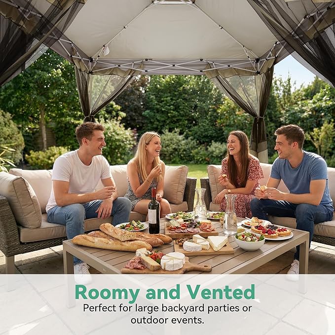 COBIZI 10x15 FT Pop up Gazebo on Clearance - Outdoor pop up Canopy Tent,carpas para Patio, Shelter - Screen Tents with Portable Carry Bag, Patio Gazebos for Camping,Garden,Deck,Backyard,Khaki