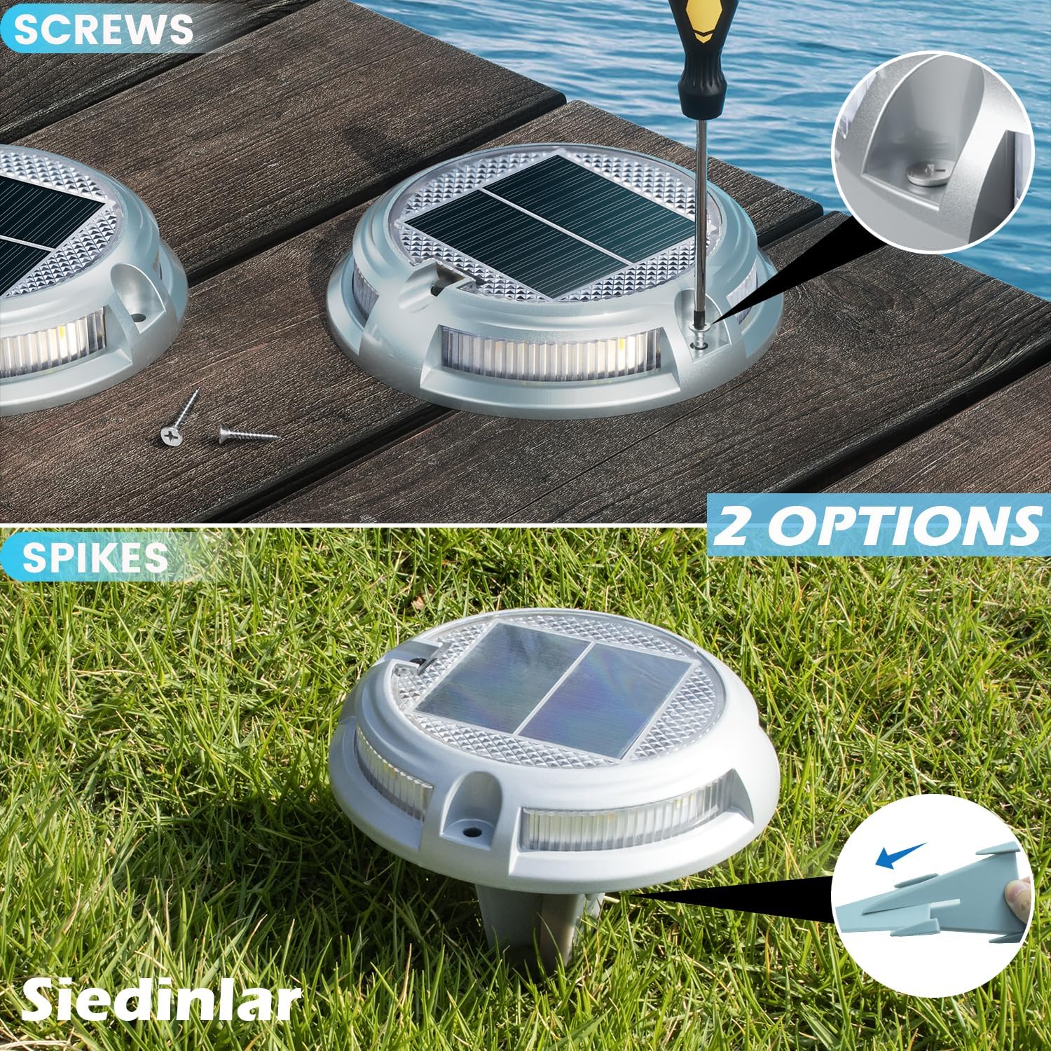 SIEDiNLAR Solar Driveway Lights Outdoor, 16 LEDs with 9 Modes RGB (12 Pack) | Solar-Powered, Waterproof Dock Marker and Deck Lights for Driveways, Steps, Walkways, Paths, Ground, Yards and Garden Safety