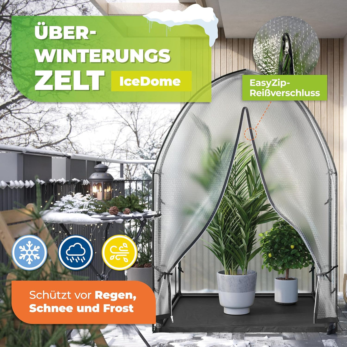 bio green icedome winter tent for plants, 3-layer, close-up detail