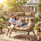 NICESOUL® Double Egg Chair Indoor Outdoor Stationary Oversized Thicken Padded Cushions,2 Person Egg Loveseat Chair, 680 lbs Extra Large Lounge Chair for Patio Balcony Porch Brown