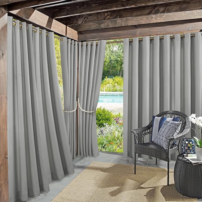 Sun Zero Marina Indoor/Outdoor UV Protectant Energy Efficient Grommet Curtain Panel, 54" x 95", Gray