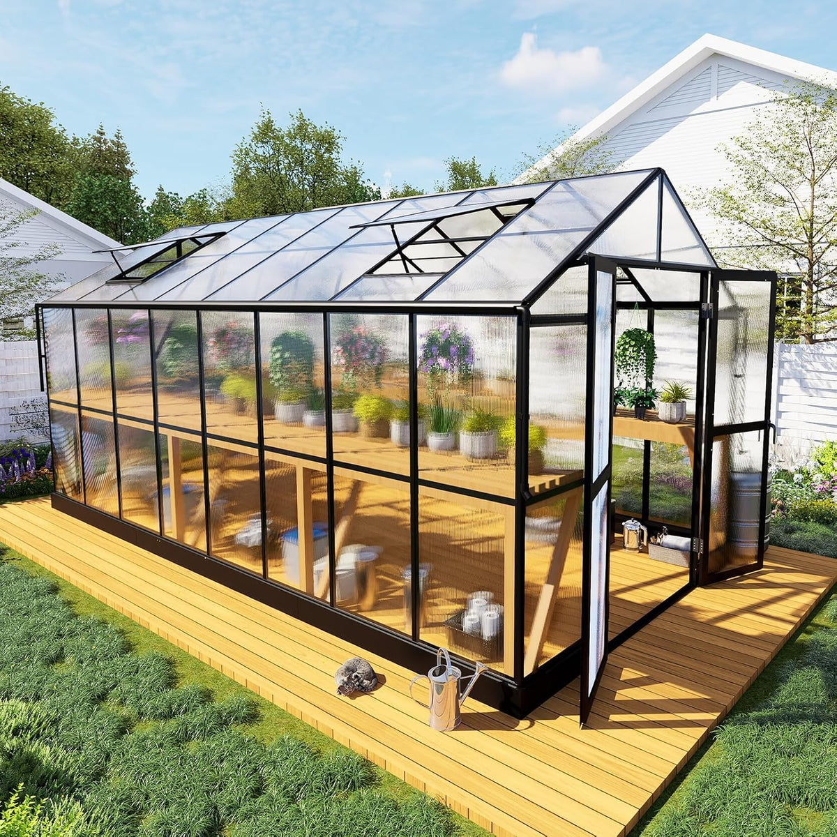howe 8x16x7.5 ft polycarbonate greenhouse with swing doors, main product view