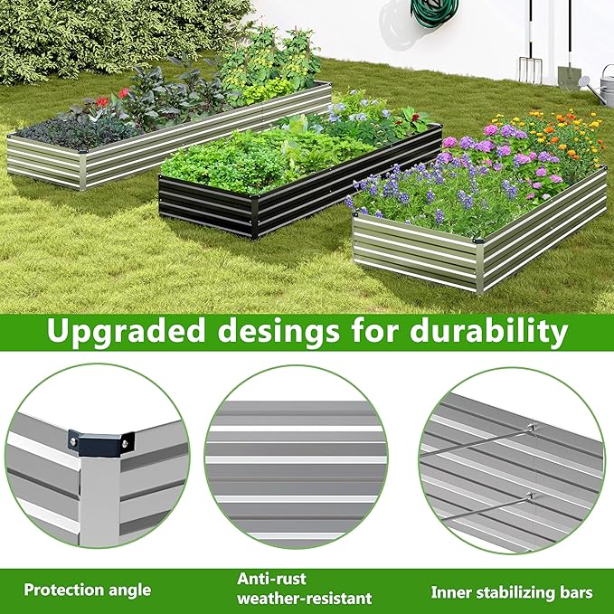 2PCS 9x3x1ft Galvanized Raised Garden Bed Kit, Galvanized Planter Raised Garden Boxes Outdoor, Large Metal Raised Garden Beds for Vegetables,Silver