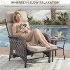 Zero Gravity Wicker Patio Recliner Chairs Set of 2 - Wicker Outdoor Lounge Chair with Adjustable Backrest & Footrest, All Weather Outdoor Reclining Chairs with Thick Cushion for Pool Deck Beige