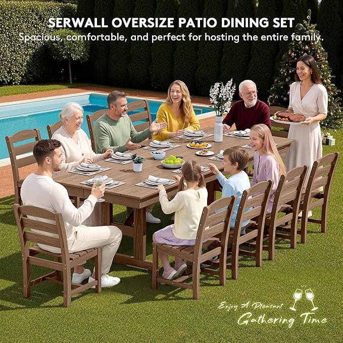 SERWALL Outdoor Dining Chairs Set of 4, All-Weather HDPE Patio Chair with 19.7" Widened Seat, for Backyard, Garden, Brown