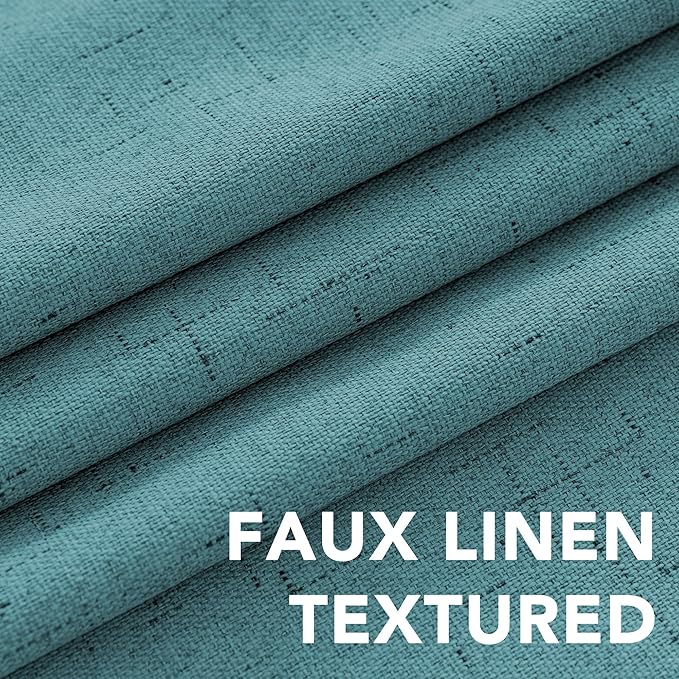 H.VERSAILTEX Primitive Linen Curtains 100% Blackout Curtain Drapes Burlap Fabric Curtains with White Thermal Insulated Liner, Grommet Top Drapes Living Room/Bedroom (2 Panels, 42 x 84 Inch, Teal)
