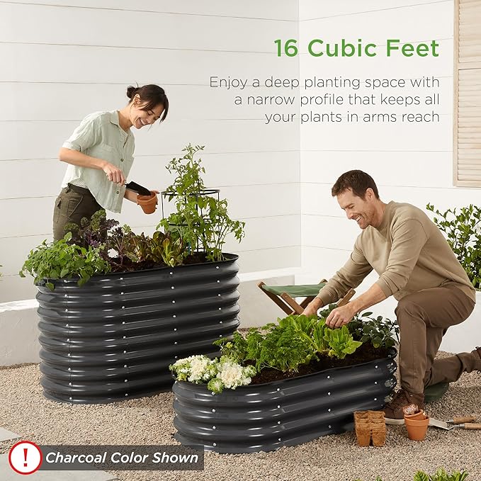 Best Choice Products 4x2x2ft Outdoor Metal Raised Garden Bed, Oval Deep Root Planter Box for Vegetables, Flowers, Herbs, and Succulents w/ 101 Gallon Capacity, Rubber Edge Guard - Terracotta