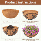 Hanging Baskets Planter for Plants, 2 Pack 8 Inch Round Metal Wire Hanging Flower Pots with Coco Coir Liner Chain, Plant Holder for Home Garden Balcony Decor