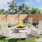 HDPE Rocking Chair Outdoor Set of 2 with Side Table - Poly High Back Porch Rocker Chairs for Adults - All Weather Resistant Furniture for Patio Front Porch - White