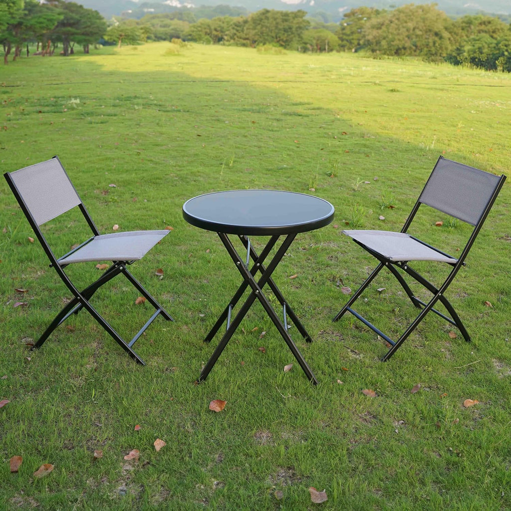 2-Piece Folding Bistro Sling Chairs, Portable Outdoor Patio Dining Set, Gray, No Assembly