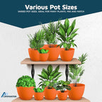 Yellow Plant Pots with Drainage Holes & Saucers 15 Pack, Indoor & Outdoor Stackable Space-Saving Planters for Houseplants & Flowers, (7", 6.7", 6", 5.3", and 4.8" Inches), Durable & Weatherproof