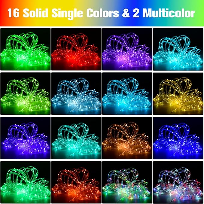 200Ft Rope Lights Outdoor, 18 Colors Changing 610 LED String Lights Plug in with Remote, IP68 Waterproof Twinkle Fairy Light Rope Lighting Indoor for Bedroom Patio Christmas Halloween Decor