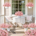 MACTING 24 Bundles Artificial Flowers for Outdoors Fake Flowers UV Resistant Faux Plastic Plants No Fade for Planters Window Box Patio Porch Garden Home Indoor Outdoor Spring Decorations,Pink