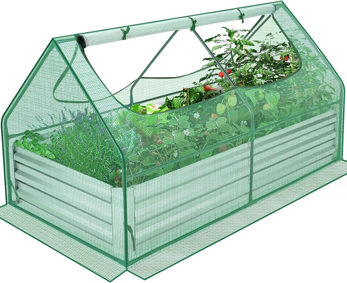 homdox 6x3x3ft galvanized raised garden bed with cover, main product view