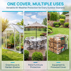 14 mil clear tarp heavy duty waterproof, tear-resistant showing dimensions