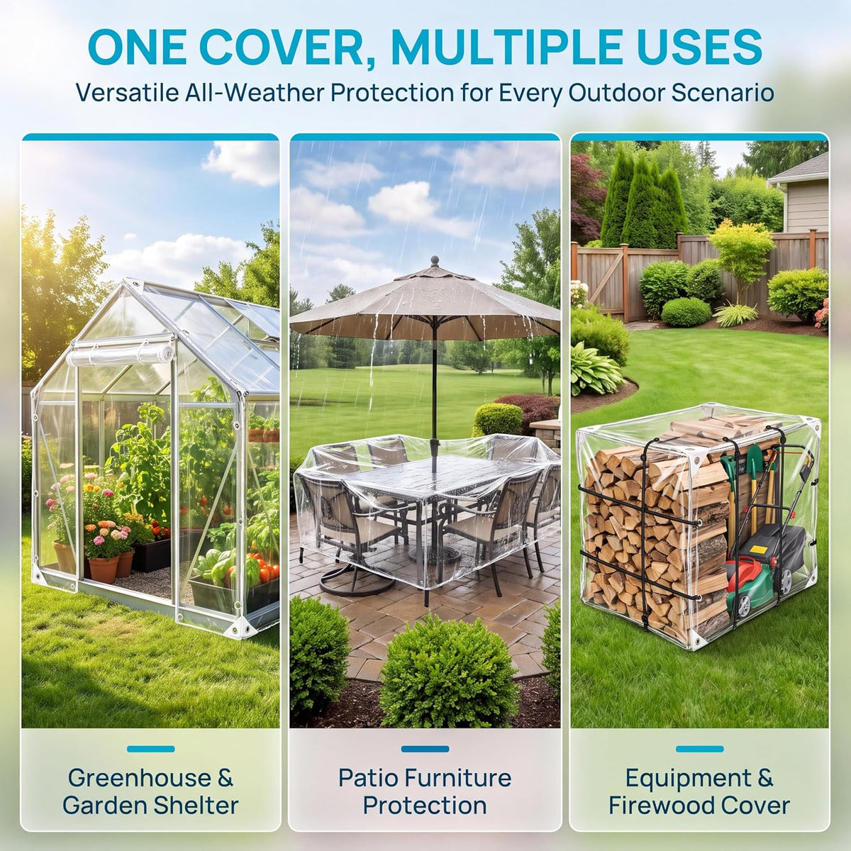 14 mil clear tarp heavy duty waterproof, tear-resistant showing dimensions