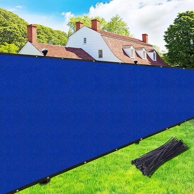 UPGRADE Privacy Screen 5' x 50' Fence Commercial Shade Cover with Brass Grommets Heavy Duty Perfect for Outdoor Back Yard, Blue, Customizable