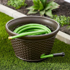 Suncast 2 Pack Decorative Wicker Garden Hose Holder Pot with 4 Drain Holes for 100 Foot Hoses, Java