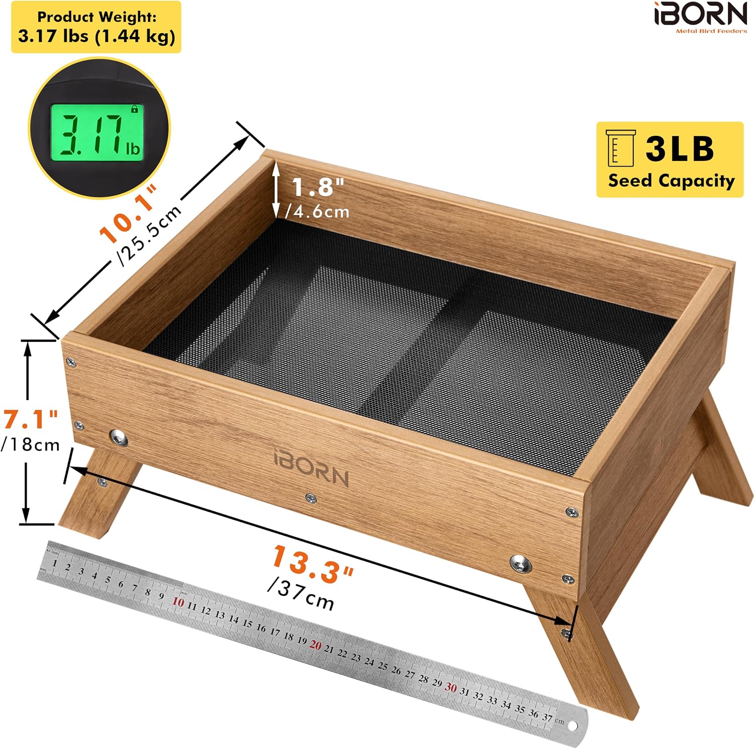 iBorn Ground Bird Feeder, Bird & Squirrel Platform Feeder for Outdoors, WPC Recycled Plastic, 3LB Large Capacity, Raw