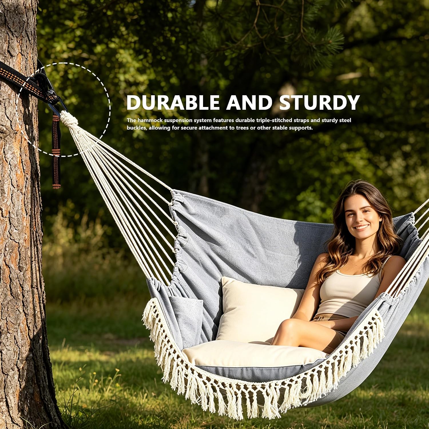 2pcs Hammock Straps with Carabiners, 2m/78.7inch Long & 7 Adjustable Loops Total- Quick & Easy Setup for Hammock,Swing. Extra Strong, Lightweight & Tree Friendly.