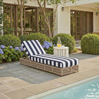 SAFAVIEH Outdoor Patio Furniture Collection - Gillian Heather Tan Rope Daybed, Navy Stripe Cushion, Coastal Sunlounger, Fully Assembled (PAT7527F)