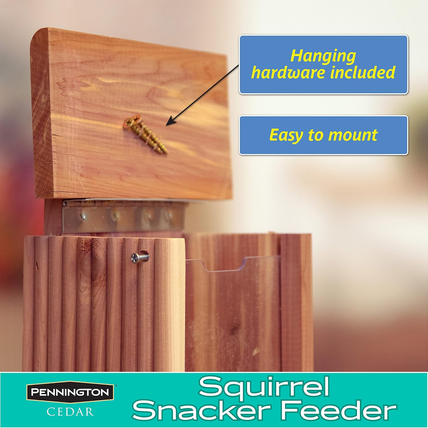 Pennington Cedar Squirrel Snacker Feeder, Squirrel Feeder, 2.75 LB | Hanging squirrel feeder, bird and squirrel feeder, eastern red cedar; mounts to tree, post or fence, keeps food dry