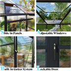 amerlife 8x12x7ft polycarbonate greenhouse, walk in greenhouse with, front angle view