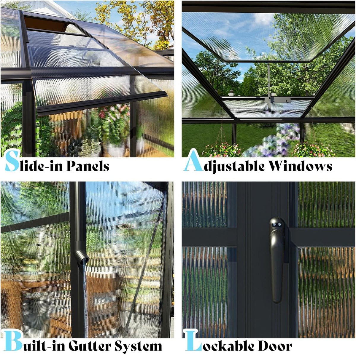 amerlife 8x12x7ft polycarbonate greenhouse, walk in greenhouse with, front angle view
