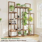 EnHomee Plant Stand Indoor Wood Plant Stand Outdoor Plant Shelf with 14-18 Potted Double Rod Large Plants Holder 440LBS Plants Shelves for Living Room Patio Balcony Yard Garden 44.8''W×11.6''D×47''H