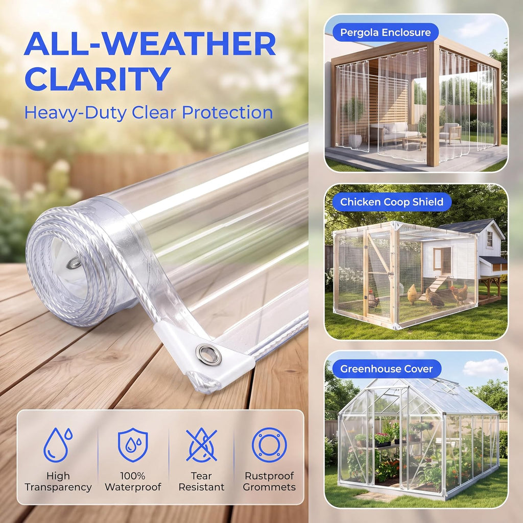 14 mil clear tarp heavy duty waterproof, tear-resistant, package contents