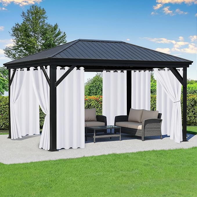 White Outdoor Curtains for Patio Waterproof - 8 Panels Privacy Weatherproof Outside Curtains with Grommets for Pergola, Gazebo, Porch, Cabana, Balcony, 54 x 84 Inch