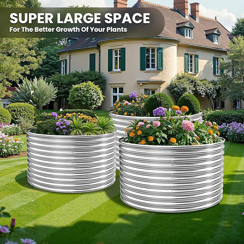 4 Pack Tall 2x2x1.5FT Round Raised Beds for Gardening, Corrugated Galvanized Steel Raised Garden Bed, Outdoor Metal Above Ground Garden Bed for Vegetables and Flowers