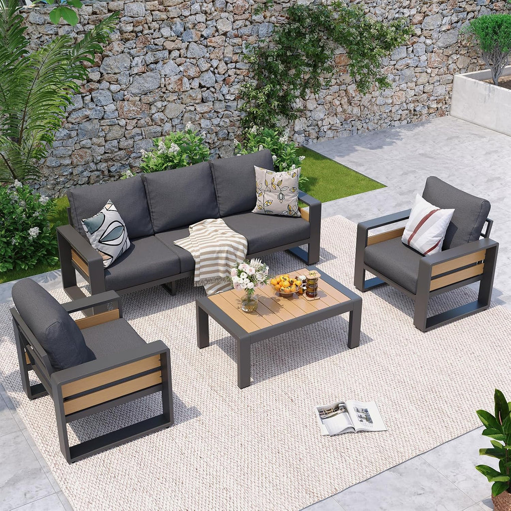 aoxun aluminum patio furniture set, 5 seats sectional, main product view