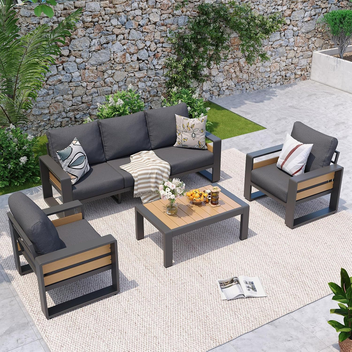 aoxun aluminum patio furniture set, 5 seats sectional, main product view