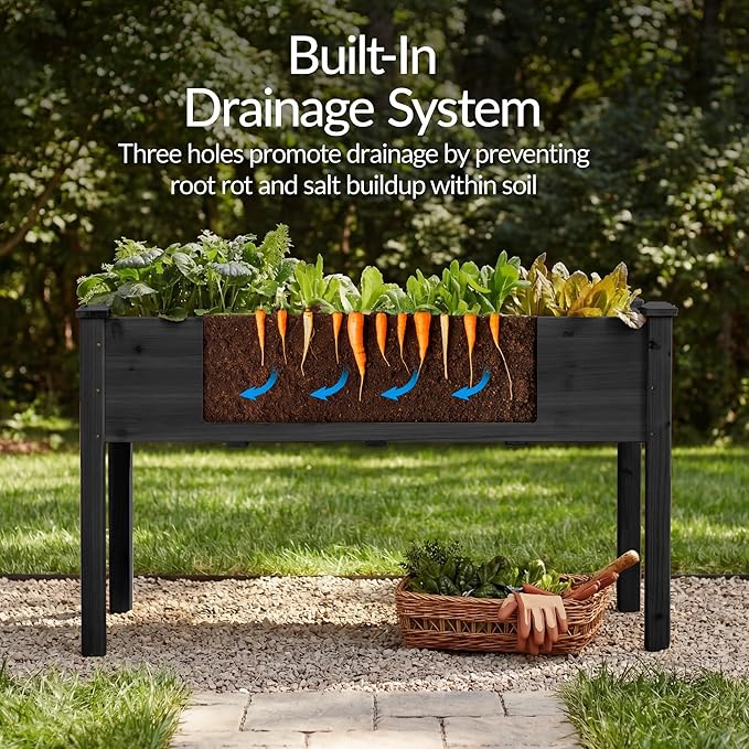 Best Choice Products 48x24x30in Raised Garden Bed, Elevated Wood Planter Box Stand for Backyard, Patio, Balcony w/Bed Liner, 200lb Capacity - Black