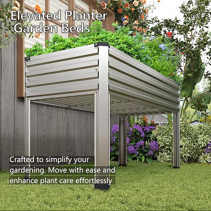 Galvanized Raised Garden Bed with Legs,48×24×30in Elevated Planter Box for Backyard,Outdoor Garden, Patio, Balcony, 350lb Capacity,Silver