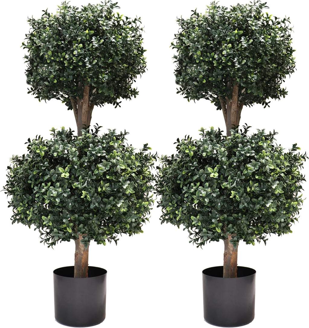 3ft-35'' artificial boxwood double ball topiary trees,2pack faux, main product view
