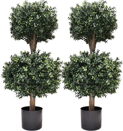 3ft-35'' artificial boxwood double ball topiary trees,2pack faux, main product view