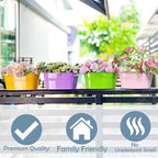 LaLaGreen Rail Planter Outdoor Plants (6 Pack, 9.8 Inch) Small and Cute Metal Iron Strawberry Hanging Flower Pot Deck Railing, Colorful Mini Fence Bucket Wall Mount Window Box Plant Holder Porch Decor
