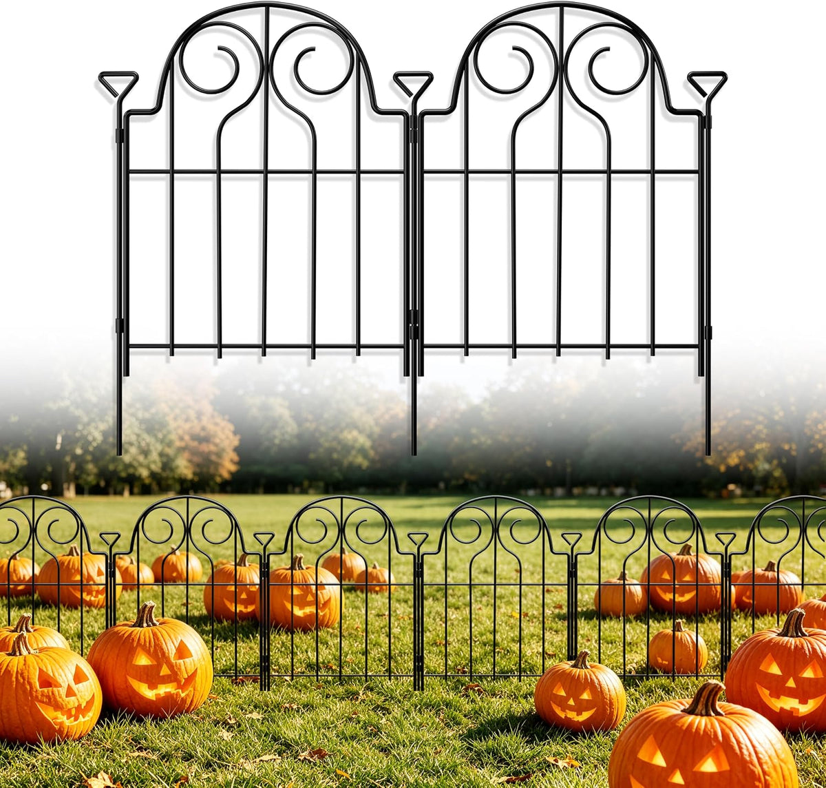decorative garden fence 17in x 10ft,10 panels,metal halloween, main product view