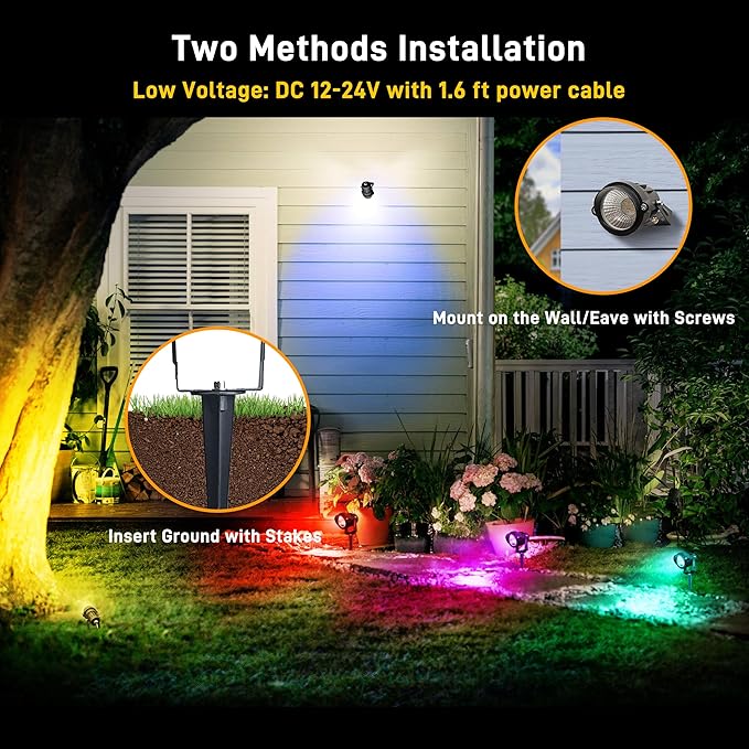 Christmas RGBW Landscape Spotlight,12W RGBW Color Changing Outdoor Spot Lights for Yard, Low Voltage LED Landscape Spotlight with Remote Control, IP65 Waterproof Yard Spotlgiht for Garden, 4 Pack