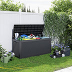120 Gallon Resin Deck Box, Lockable Weatherproof Outdoor Storage Box for Furniture, Garden Tools and Tools Storage, Waterproof Outside Storage Boxes - Black
