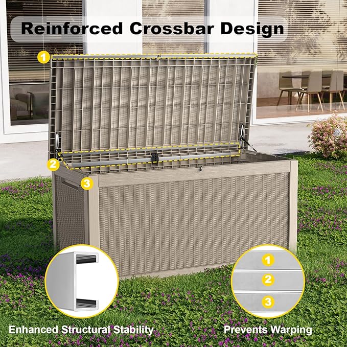 320 Gallon Outdoor Storage Box,Large Waterproof UV Resistant Deck Box,Lockable Storage Container for Patio Furniture Cushions Garden Tools and Pool Accessories(Gray)