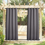 NICETOWN 2 Panels Outdoor Curtains Weighted Sunblock with Rustproof Grommet Top and Bottom, Thermal Insulated Fixed Windproof Blackout Outdoor Curtain Drapes Privacy for Patio, W52 x L95, Grey