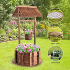 VINGLI Wooden Wishing Well Outdoor Planters, Well Covers for Yard with 4 Reinforced Rods, Height Adjustable Hanging Bucket, Rustic Flower Pot Home Decor for Outside Patio Garden