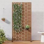 Casaphoria Metal Privacy Screen Outdoor, 72" H x 35" W Freestanding Decorative Privacy Screen for Patio Deck Balcony Garden with Stable Base, Brown-Square
