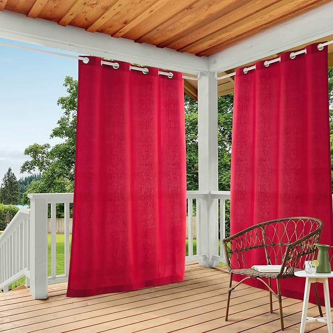 TOWN & COUNTRY BASICS Cabana Solid Heavyweight Indoor Outdoor Curtains, Light Filtering Opacity with Grommet Top, Water Repellent, 2-Pack Set, 54"x84", Radiant Red