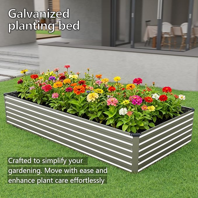 8x4x1.5FT Galvanized Raised Garden Bed,Vegetable Boxes-Rectangle Metal Flower Box,Large Planter Raised Beds Outdoor Garden for Planting,Fruit,Herb-Silver
