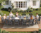 SERWALL Patio Dining Sets for 10 Person, HDPE Dining Set with 2 Tables, 8 Armless Chairs and 2 Armed Dining Chairs, Gray