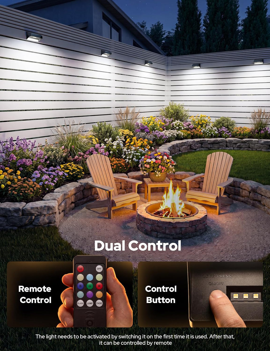 VOLISUN Fence Lights Solar Powered with Remote, 9 Fixed Colors 12 Modes, Solar Fence Lights Outdoor Waterproof, Warm/Cool White, RGB LED Deck Lights for Yard/Railing/Balcony/Patio/Outside, 12 Pack